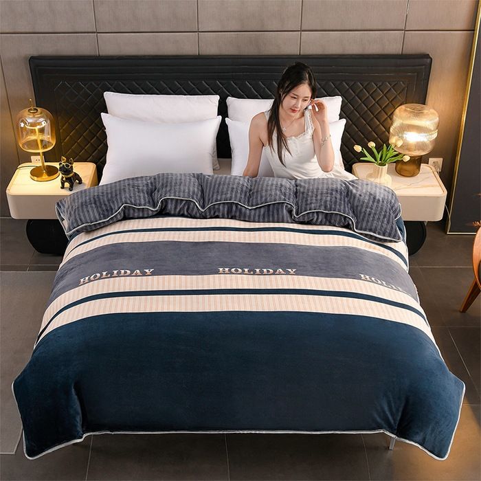 Milk Velvet Quilt Cover Double Sided Fleece Fashionable stripes 180x220cm — image 1
