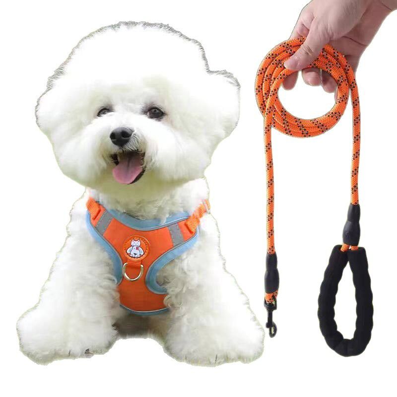 Dog Harness Reflective Leash Small Medium Dogs Black [chest and back] + flat view 3