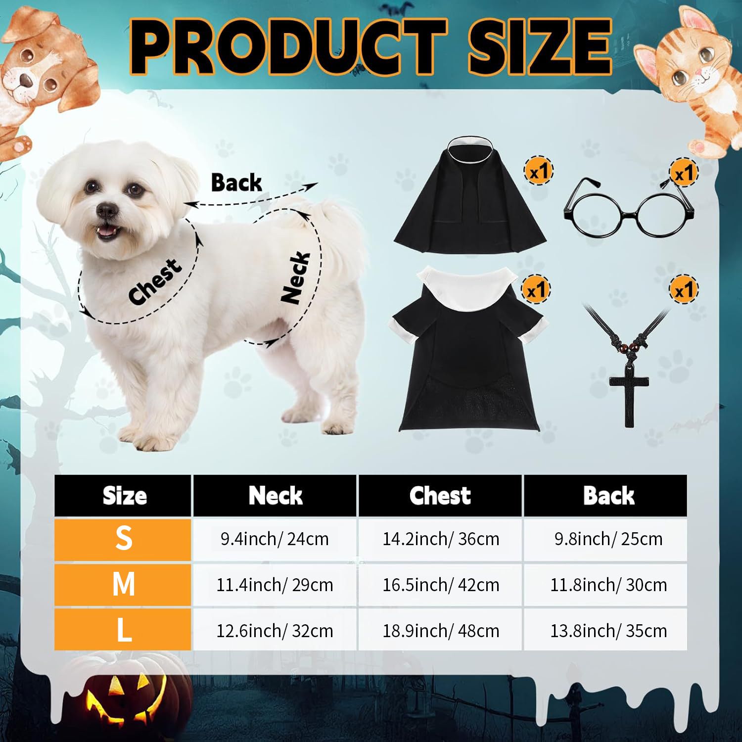 Amor Pet Clothing Nun Costume for Dogs Cats Nun suit M view 2