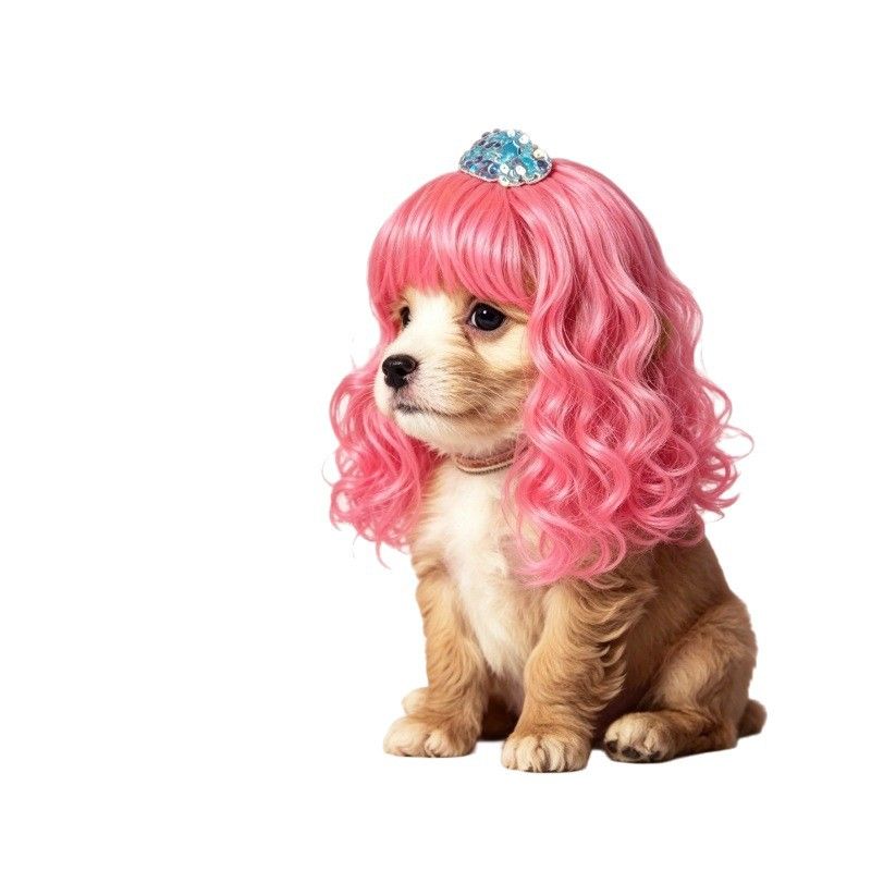 Pet Dog Cat Wig Hat Pink Wool view 3