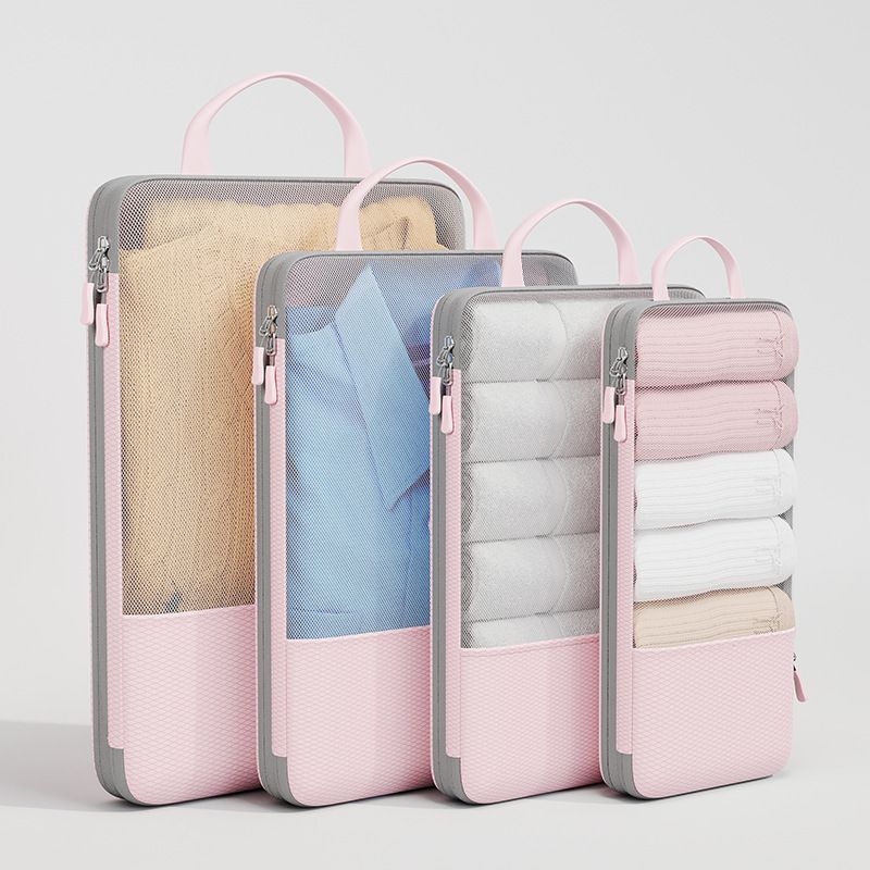 Travel Storage Bag Mu Family Expandable Compression Pink Small size [13*12*34]