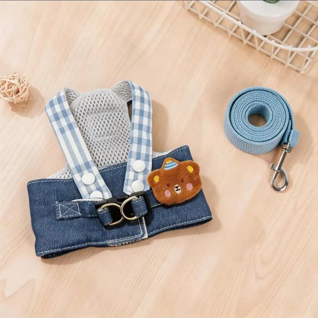 Amoor Cat Harness Leash Set Polyester Blue bear [hat + chest + rope] XL view 4