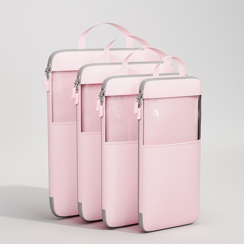 Mu Family Travel Storage Bag Portable Compressible Cube Pink Small size [13*12*34]