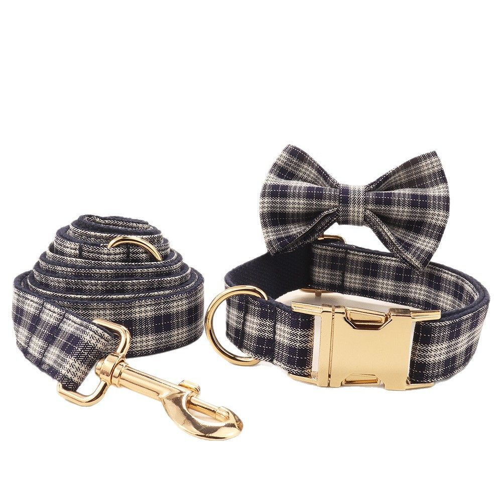MEO GATTINO Polyester Dog Harness Adjustable Khaki Plaid Collar and rope L view 4