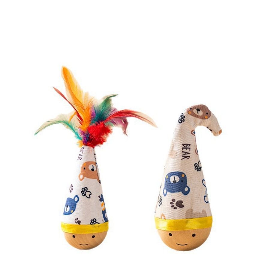 Cat Toy Lele Meow Solid Wood Feather Cute pink feather style view 3