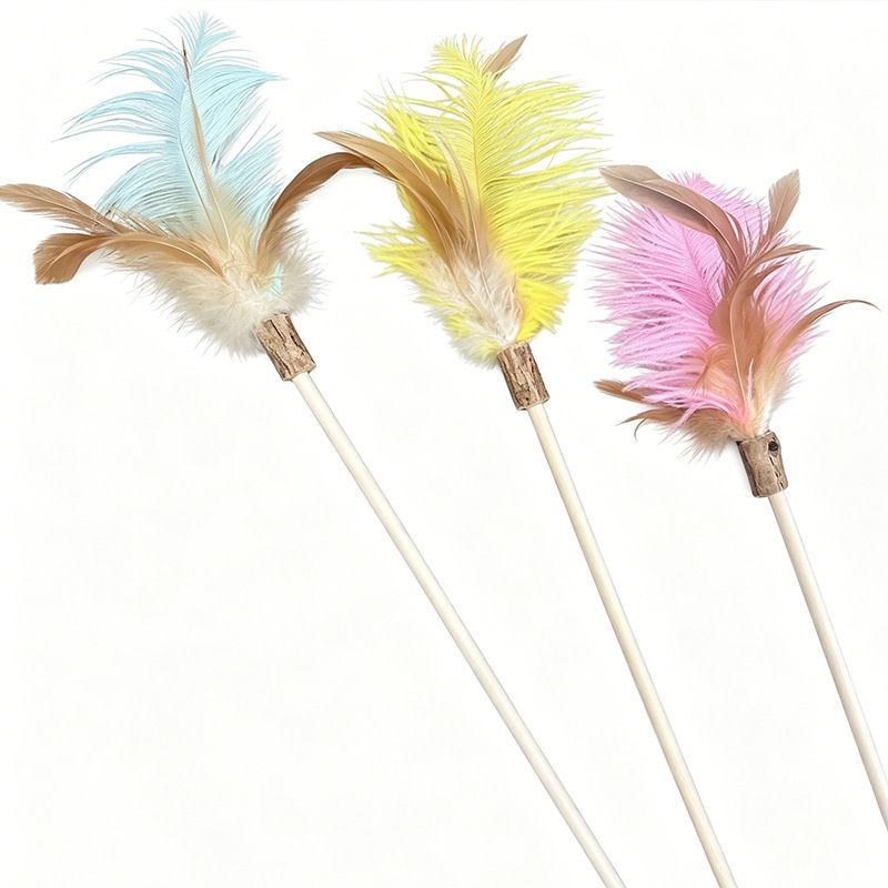 Shengyu Wooden Cat Teaser Wand with Feather and Bell Pink view 6
