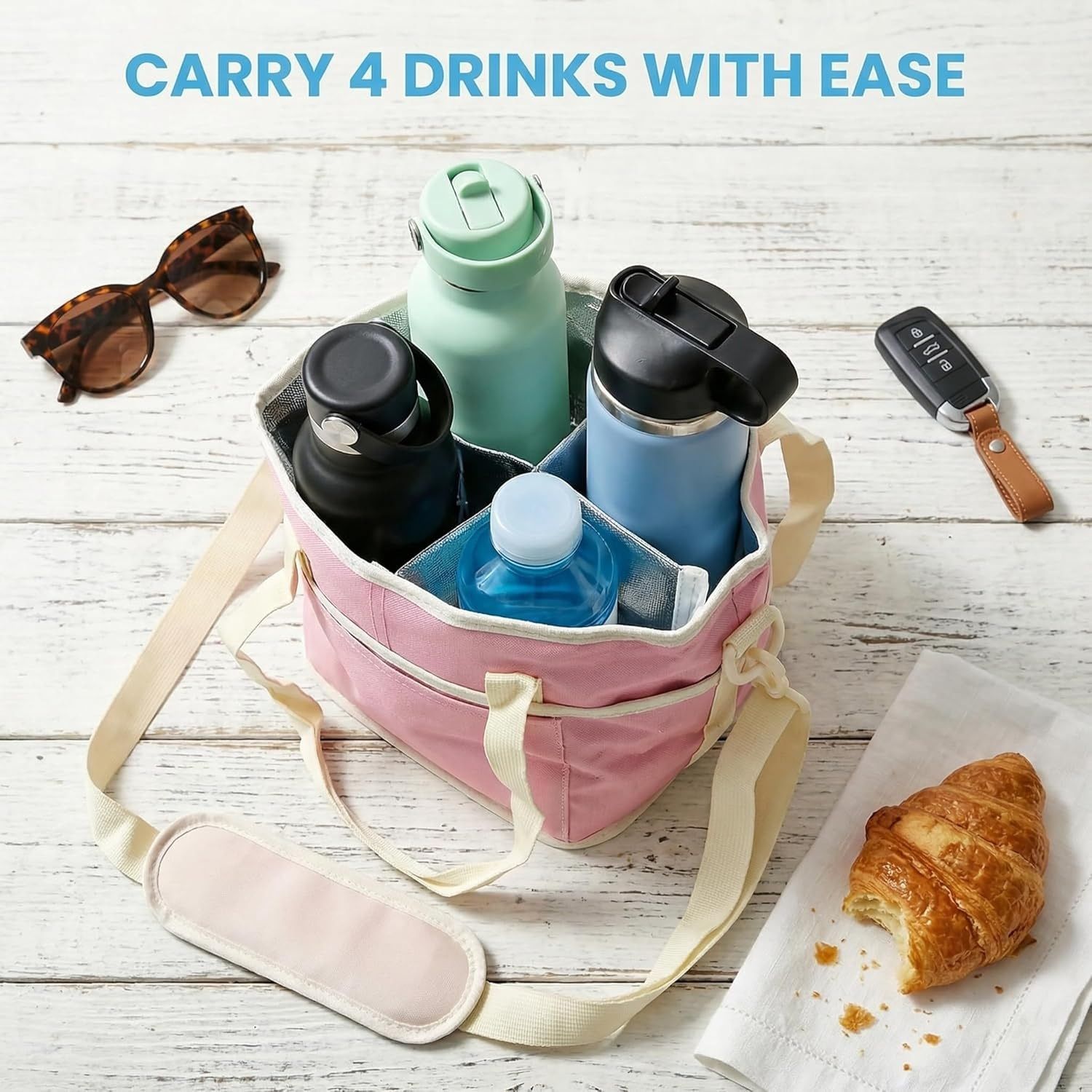 No Spill Car Drink Holder Bag Sky blue Soft compartment view 2