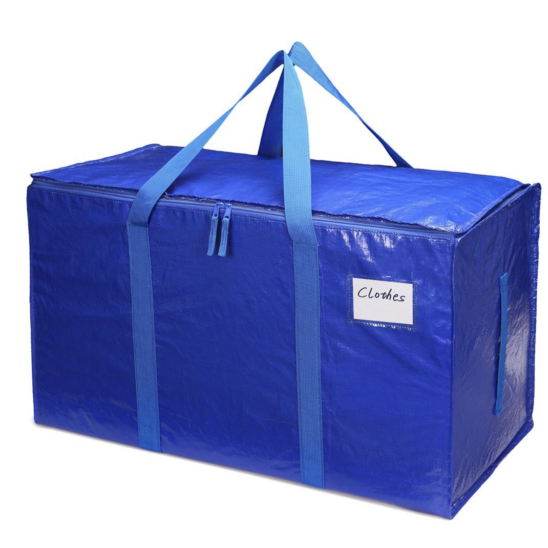 Moving Bags PE Woven Zipper Storage Cube Blue half-open window 【69*35*38】 view 2