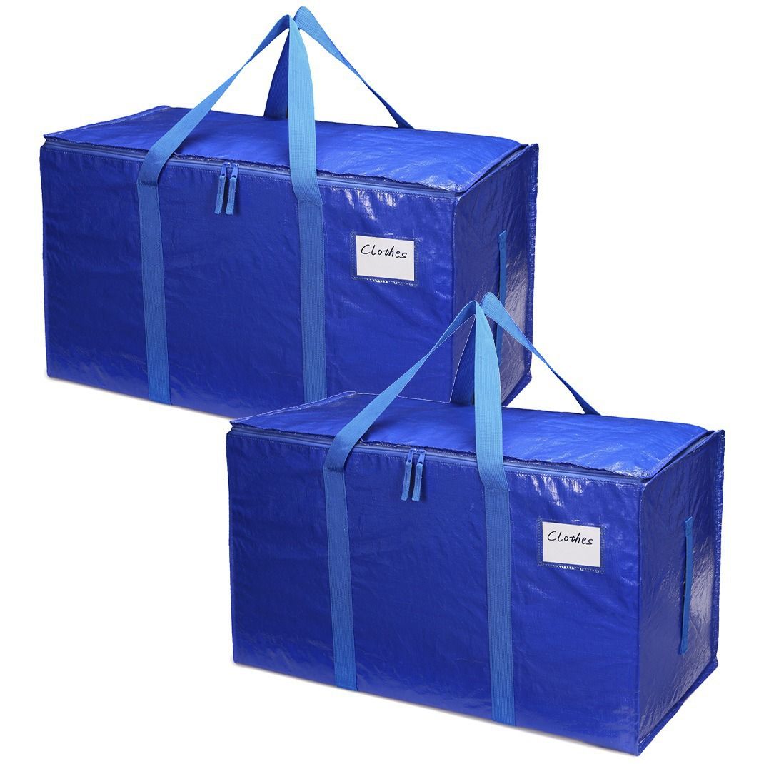 Moving Bags PE Woven Zipper Storage Cube Blue half-open window 【69*35*38】 view 3