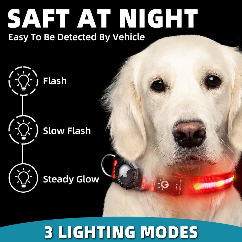 Saint Ye LED Waterproof Dog Collar Airtag Nylon Green light bead model view 5
