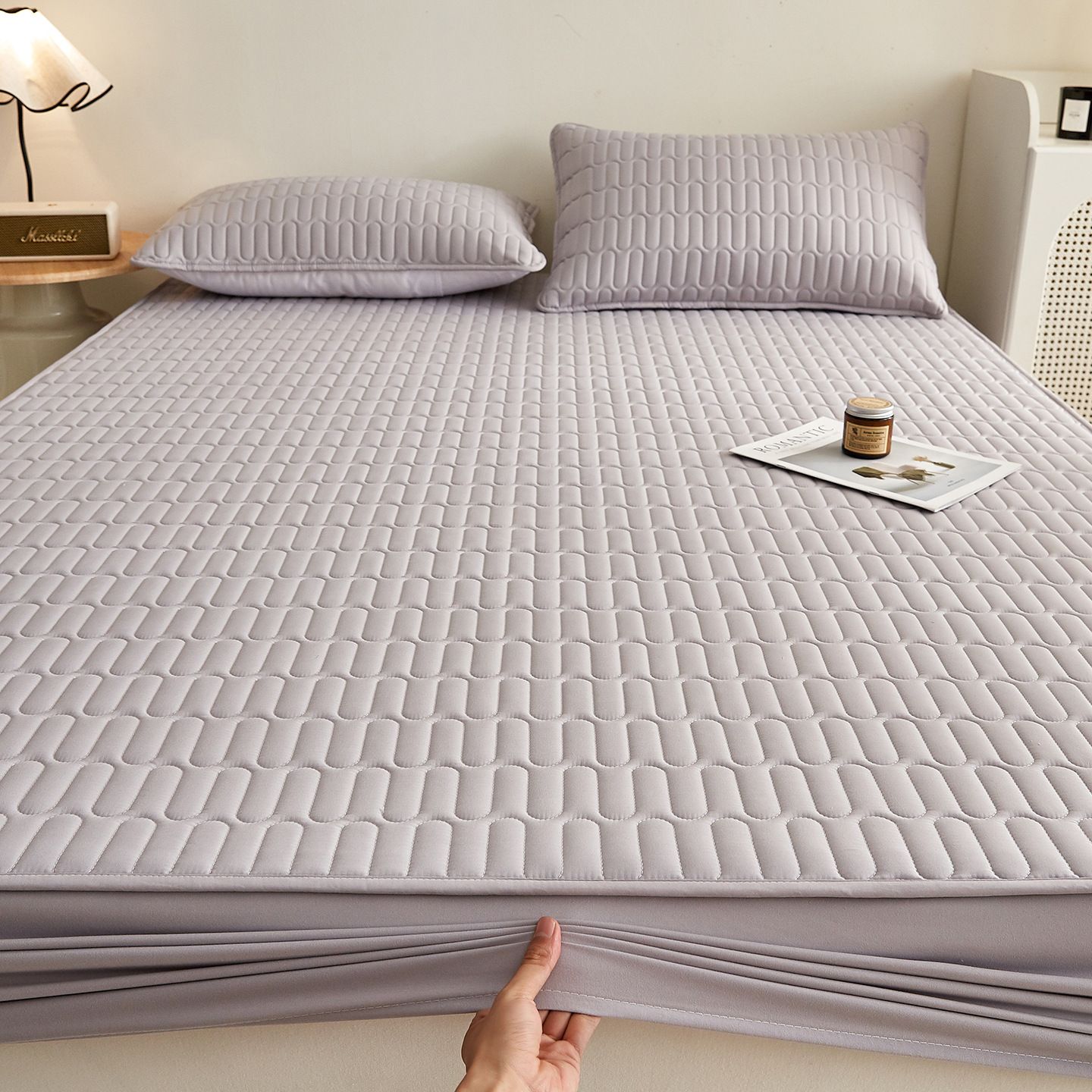 Washed Cotton Quilted Fitted Sheet Diamond 90x200cm