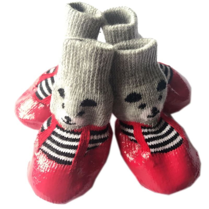 Rubber Dog Shoes Waterproof Anti Slip Red bear shoes L large size comes with 4