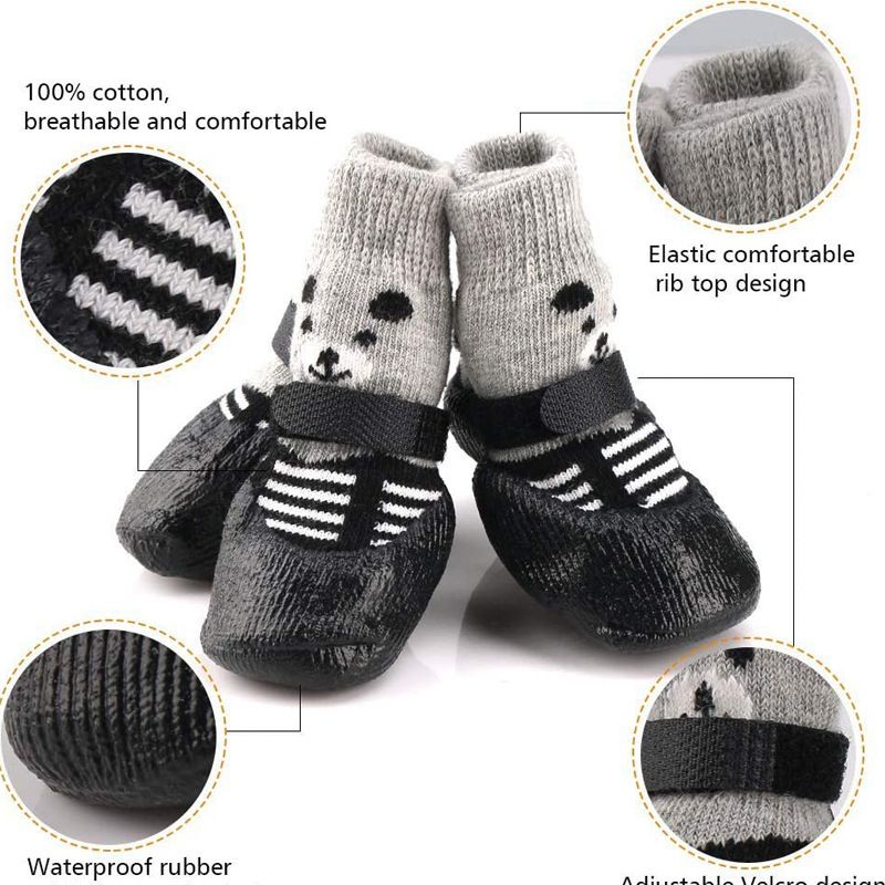 Rubber Dog Shoes Waterproof Anti Slip Red bear shoes L large size comes with 4 view 4