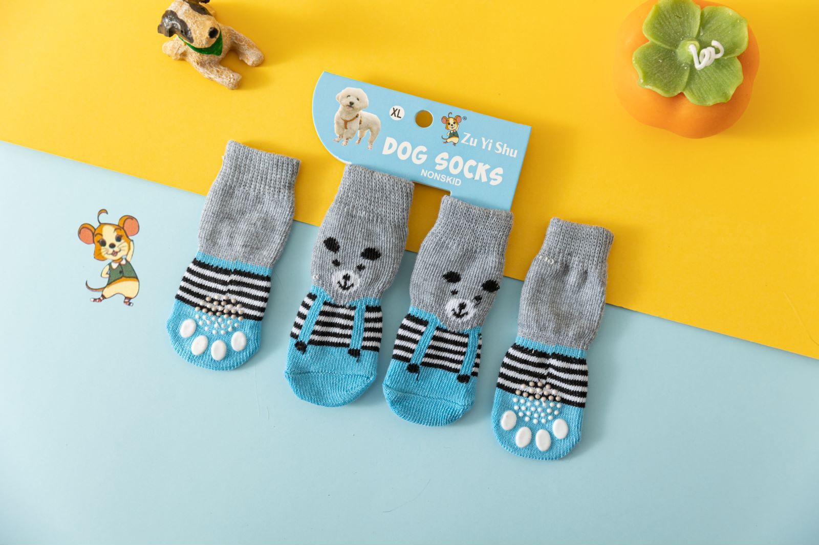 Rubber Dog Shoes Waterproof Anti Slip Blue bear [socks] L large size comes