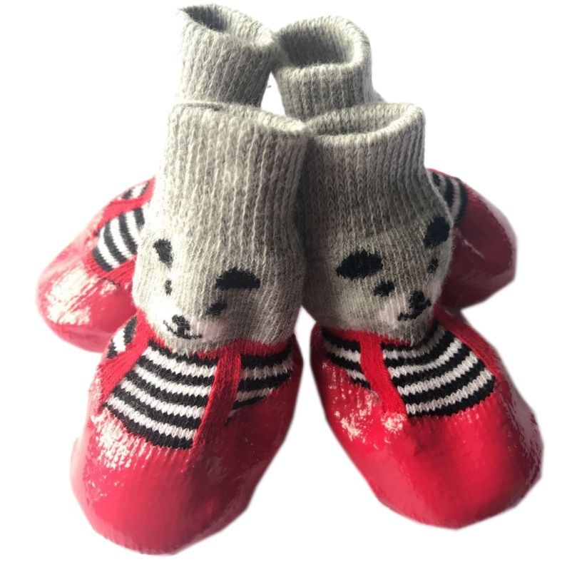 Rubber Dog Shoes Waterproof Anti Slip Red bear shoes S small size comes with 4 view 2