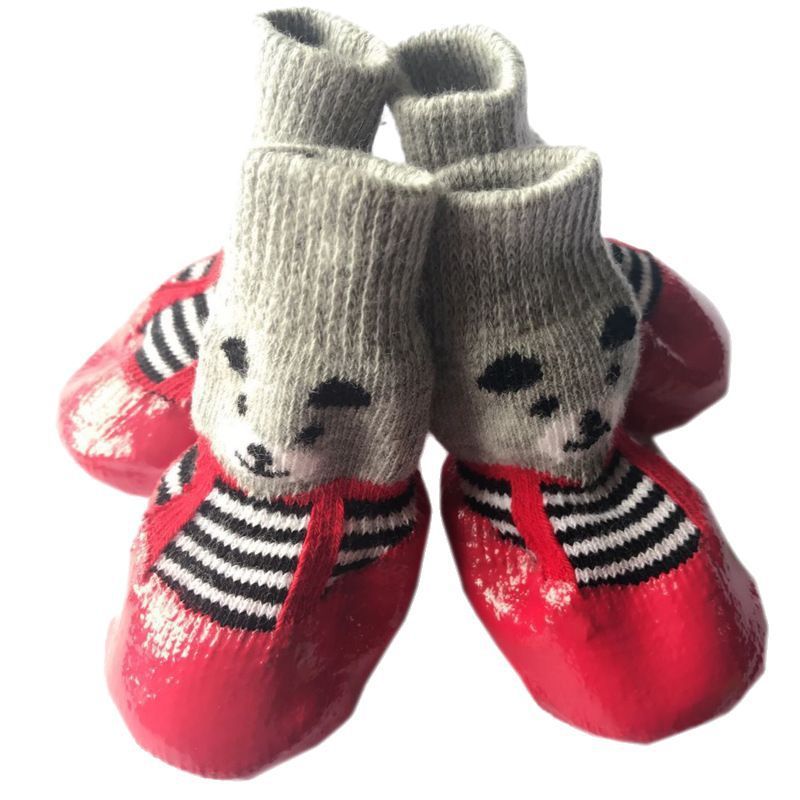Rubber Dog Shoes Waterproof Anti Slip Red bear shoes S small size comes with 4 view 7