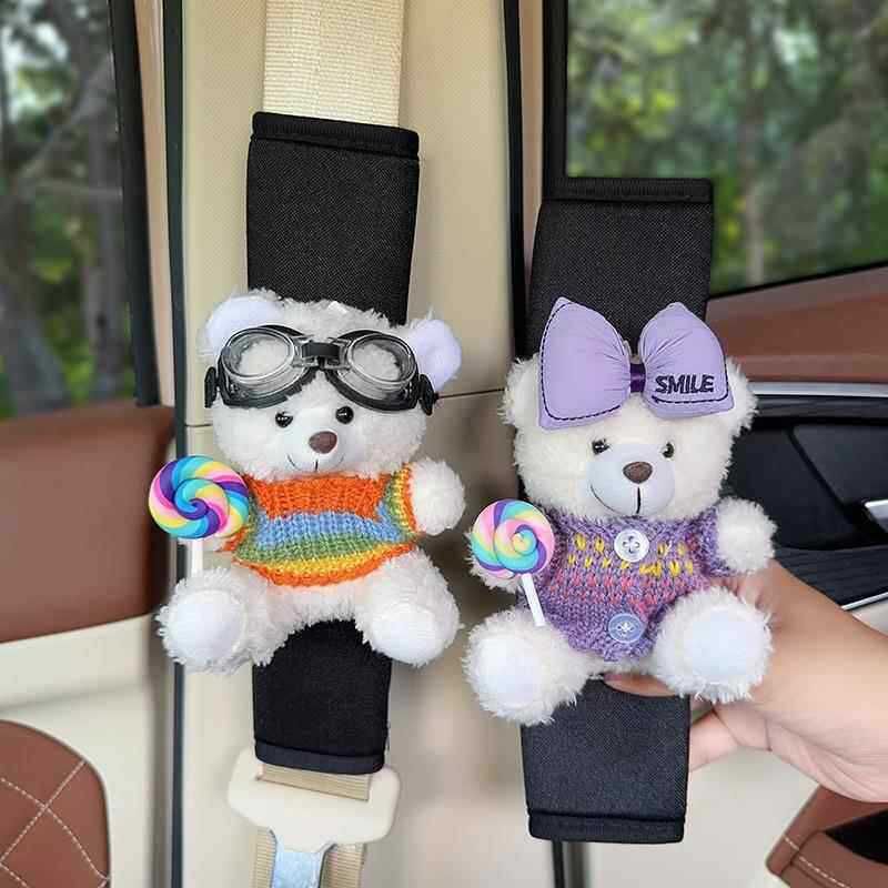 Plush Shoulder Pad Safety Belt Protector Xueyi White necklace bear (rose bow) view 3