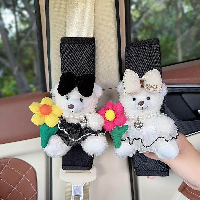 Plush Shoulder Pad Safety Belt Protector Xueyi White bear (green and black view 5
