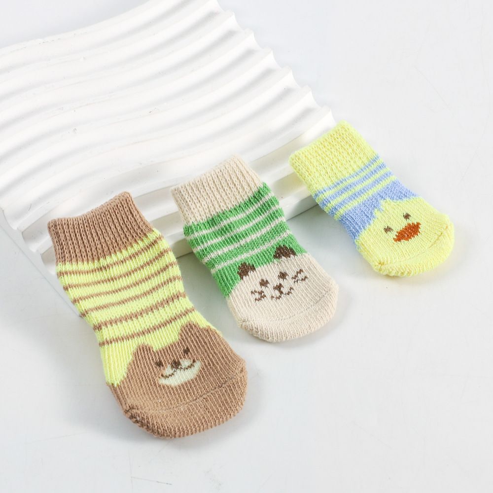 Pet Dog Socks Cartoon Pattern Non Slip 4 Pack Blue bearded [4 pack] L view 3