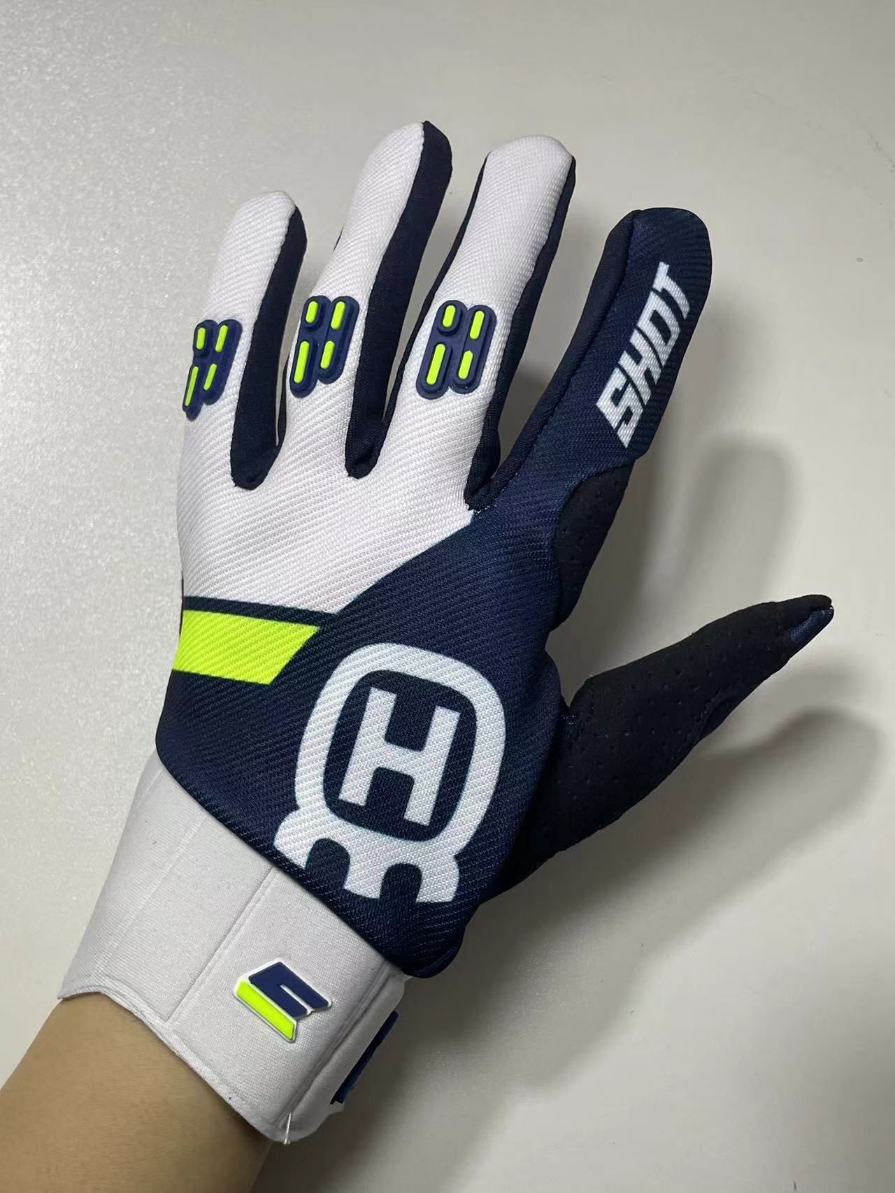 Lohas Fox Motorcycle Gloves Knitting Anti Slip New blue and black full finger