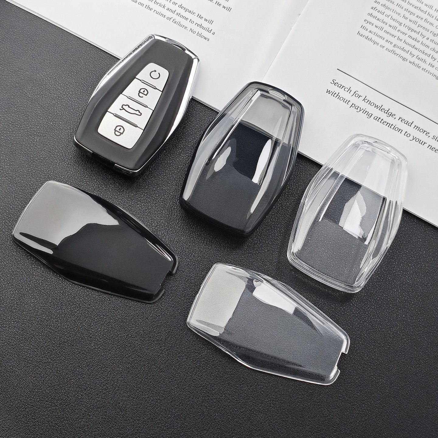 Geely Xingrui L Key Cover TPU 2021-2026 Transparent Type a - transparent black view 2