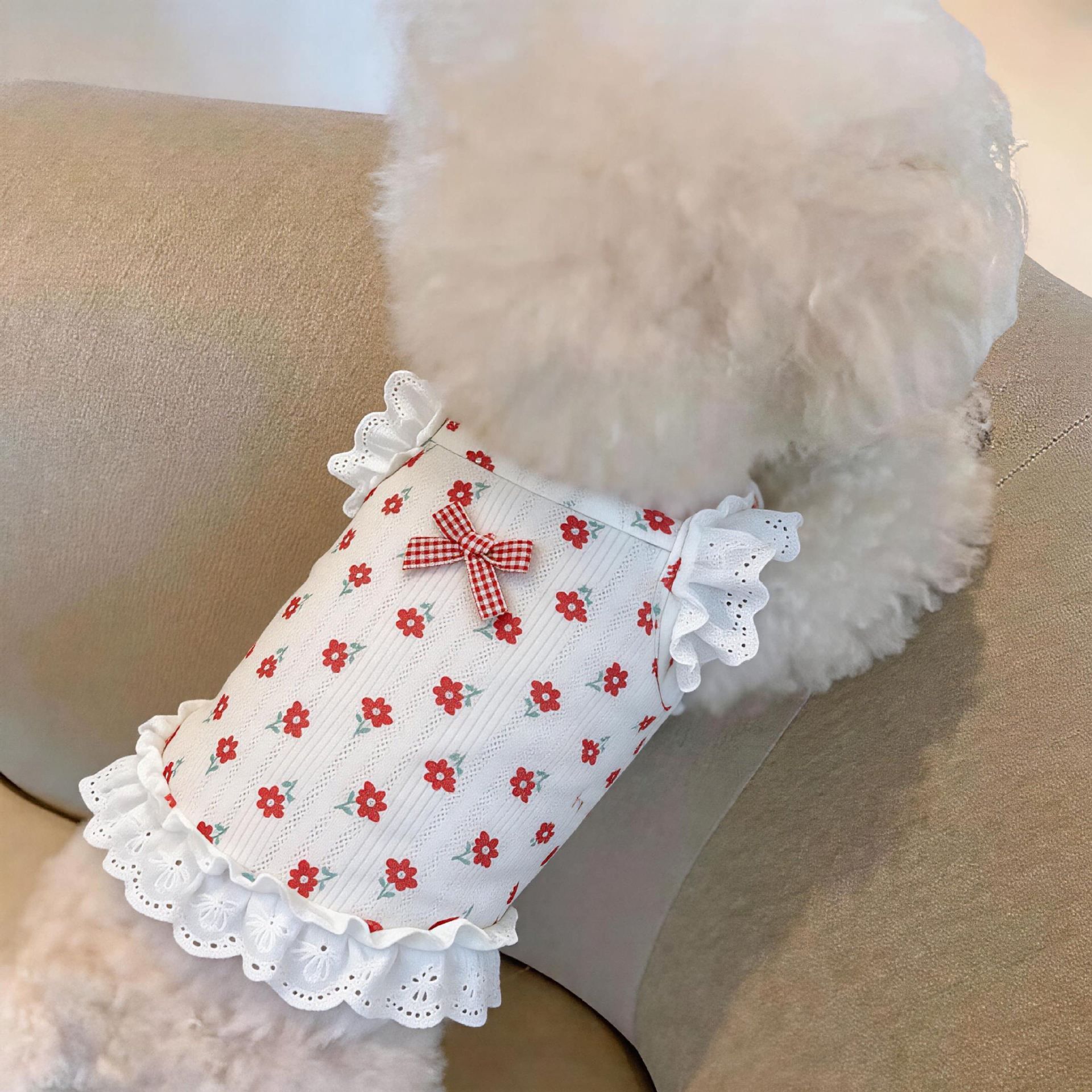 AMOOR Dog Dress Summer Princess Style Pet Clothing Floral Cami Dress [White] view 3