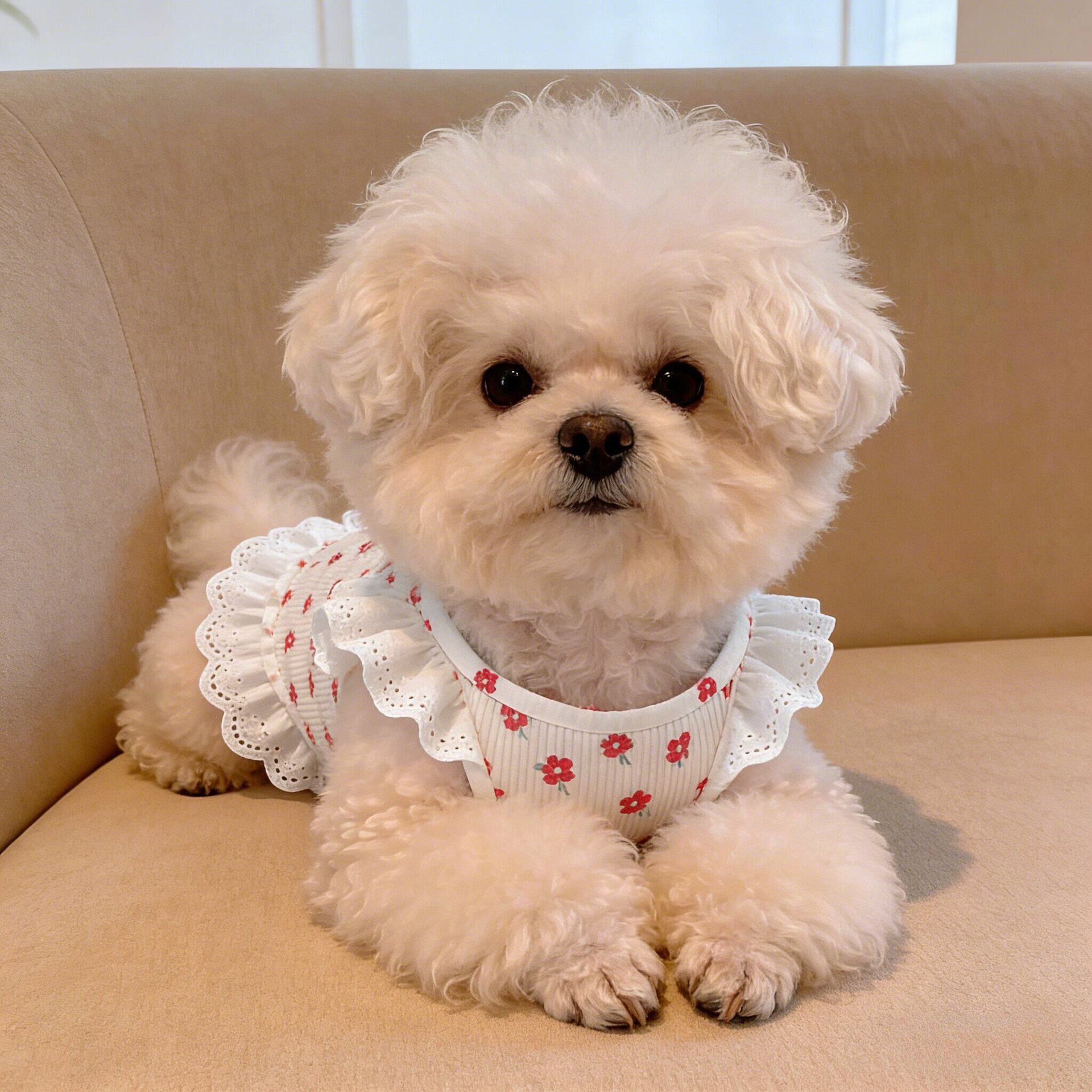 AMOOR Dog Dress Summer Princess Style Pet Clothing Floral Cami Dress [White] view 4