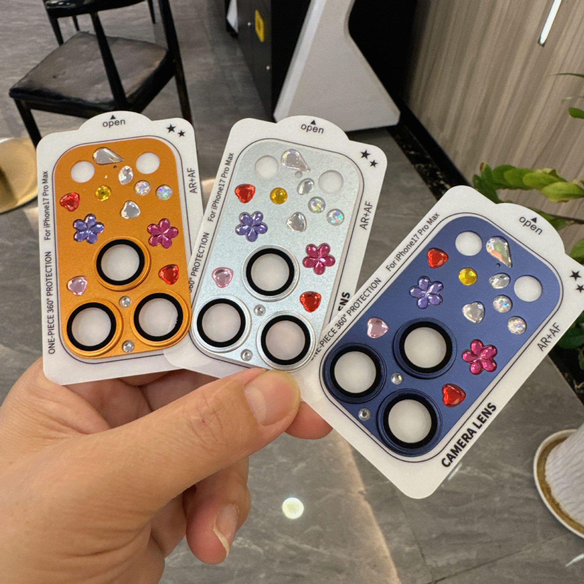 Yixi Camera Lens Protector iPhone 18 Pro Max Frosted Al Diamond orange iPhone view 4