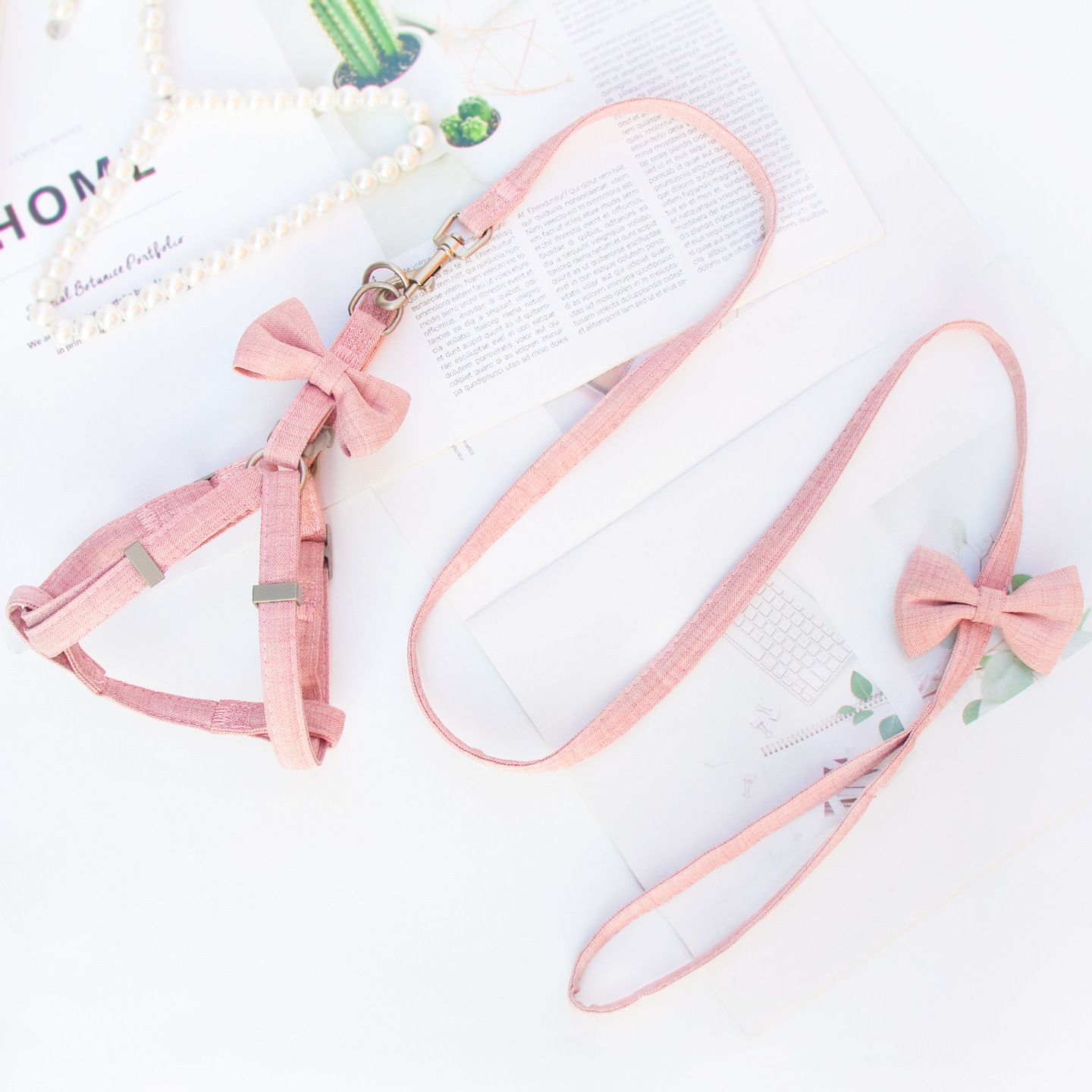 Zichen Dog Leash Harness Set Polyester Small Medium Pink flower set view 4