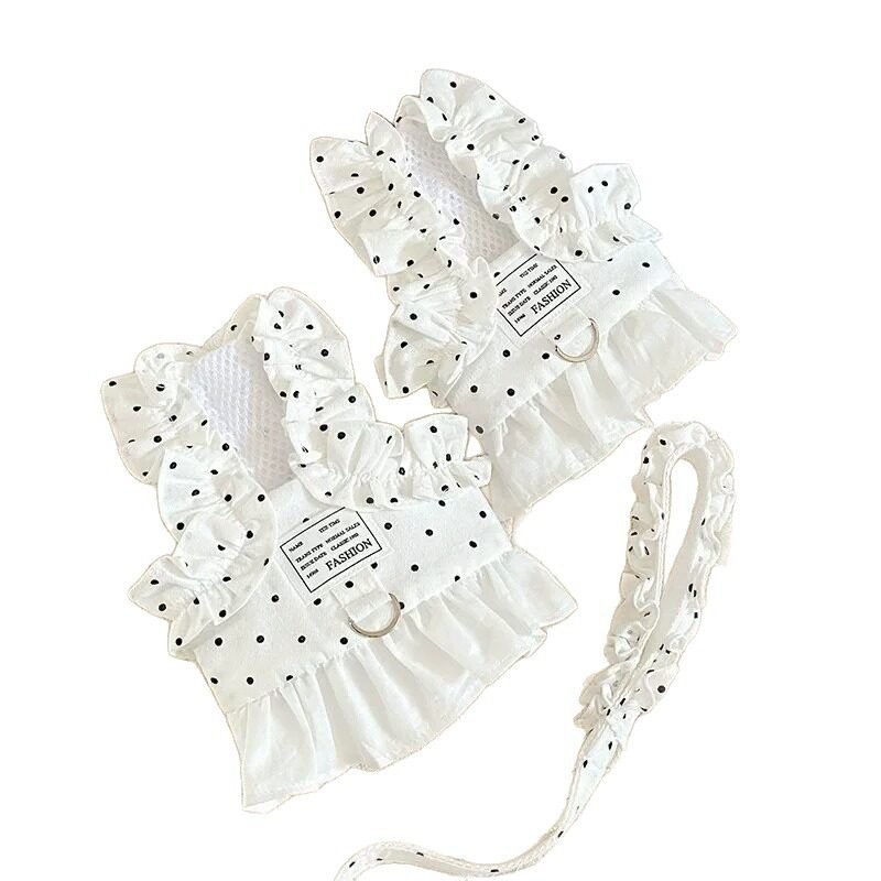 AMOOR Dog Summer Dress Lace Polka Dot Floral Ruffle Cami Dress [Pink] view 6