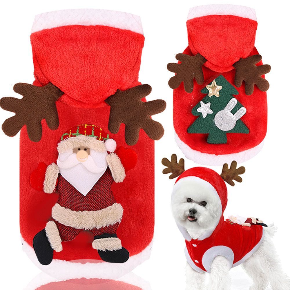 Pet Christmas Reindeer Costume Fleece Hooded Flannel Antlers (Free Green Scarf) M view 3