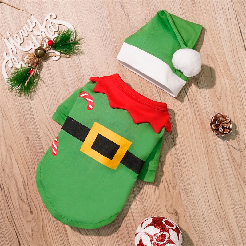 Pet Christmas Dog Clothes Polyester Green Christmas Set L (Chest 45cm — image 1