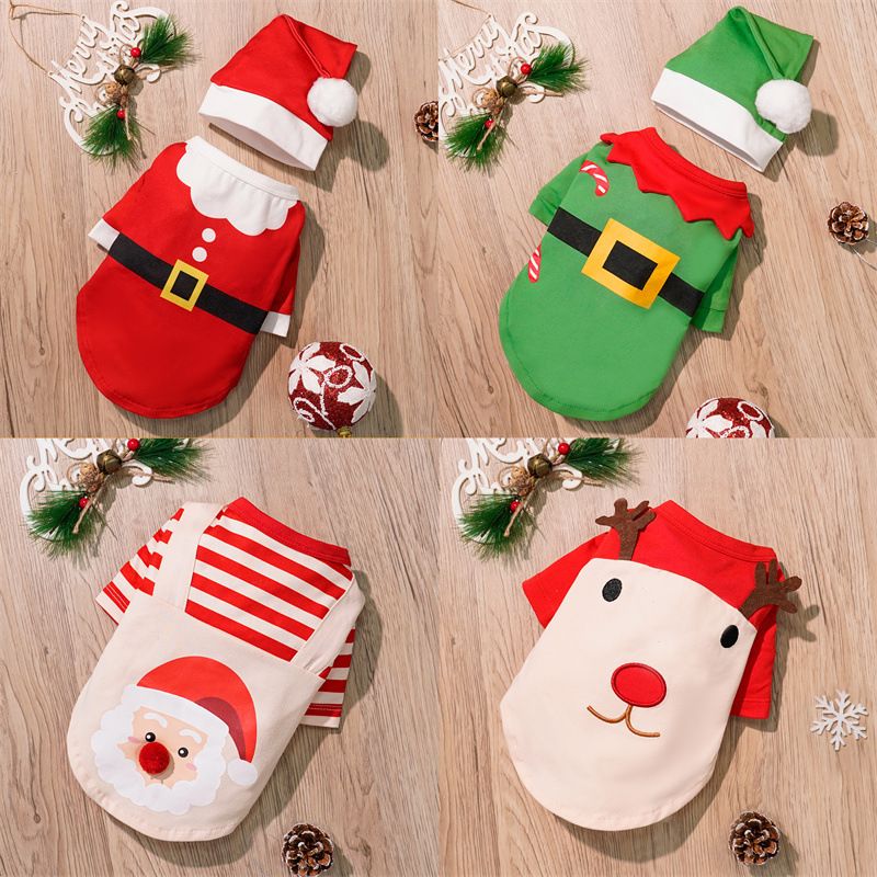 Pet Christmas Dog Clothes Polyester Green Christmas Set XXL (Chest 55cm view 2
