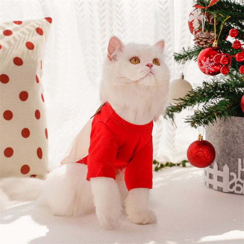 Pet Christmas Dog Clothes Polyester Christmas Red White Deer Face T-Shirt S view 6