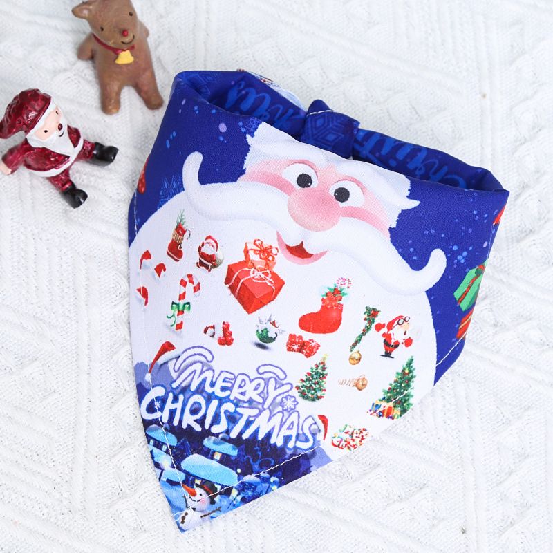 GuGou Christmas Dog Cat Bandana Small Deep Blue with White Elderly Pattern