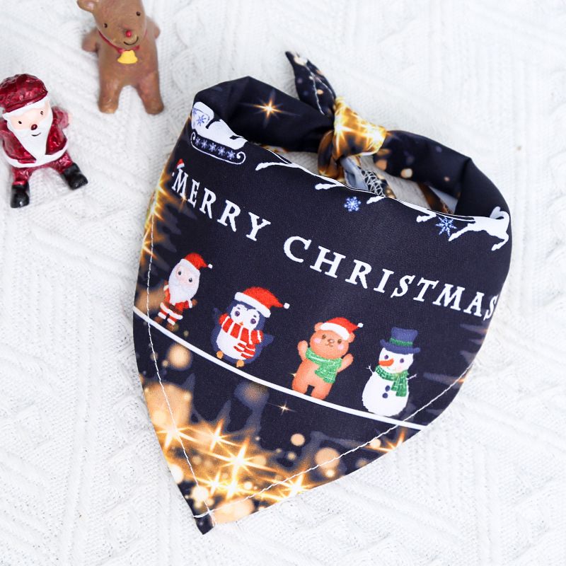 GuGou Christmas Dog Cat Bandana Small Black Shiny Triangle Scarf (Anhui