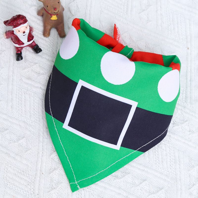 GuGou Christmas Dog Cat Bandana Small Triangle Scarf Green with Black Belt