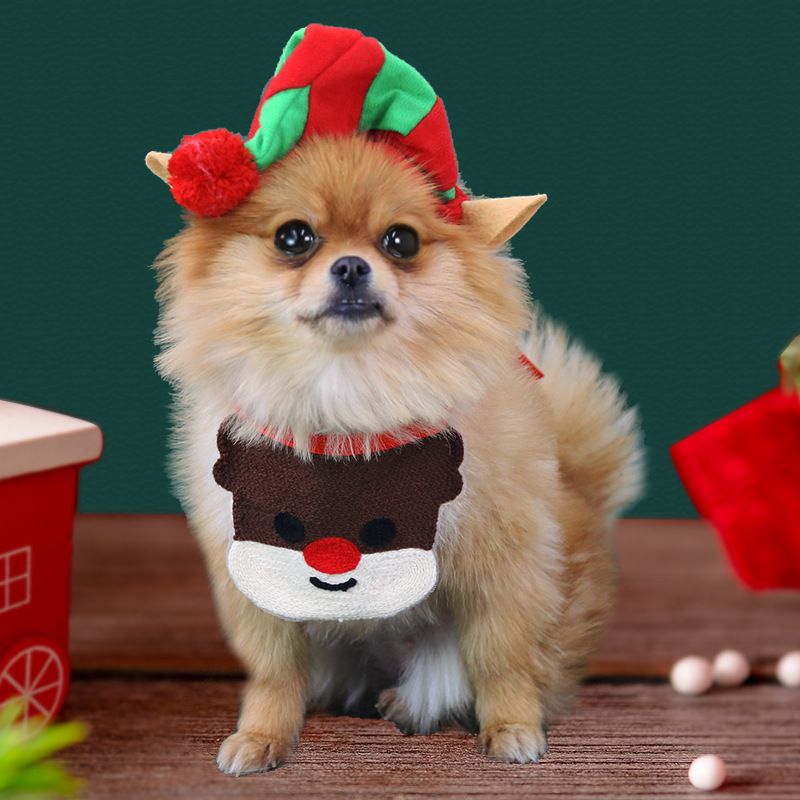 INS Christmas Dog Bib Reindeer Cotton Bandana Tie-on bandana red-nose reindeer