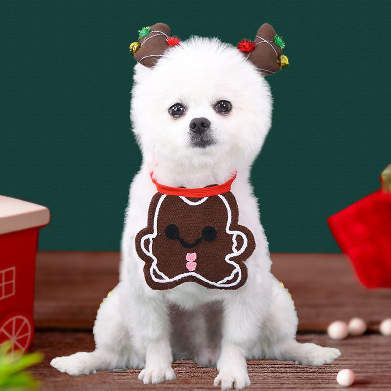 INS Christmas Dog Bib Reindeer Cotton Bandana Tie-on bib with sugar cookie
