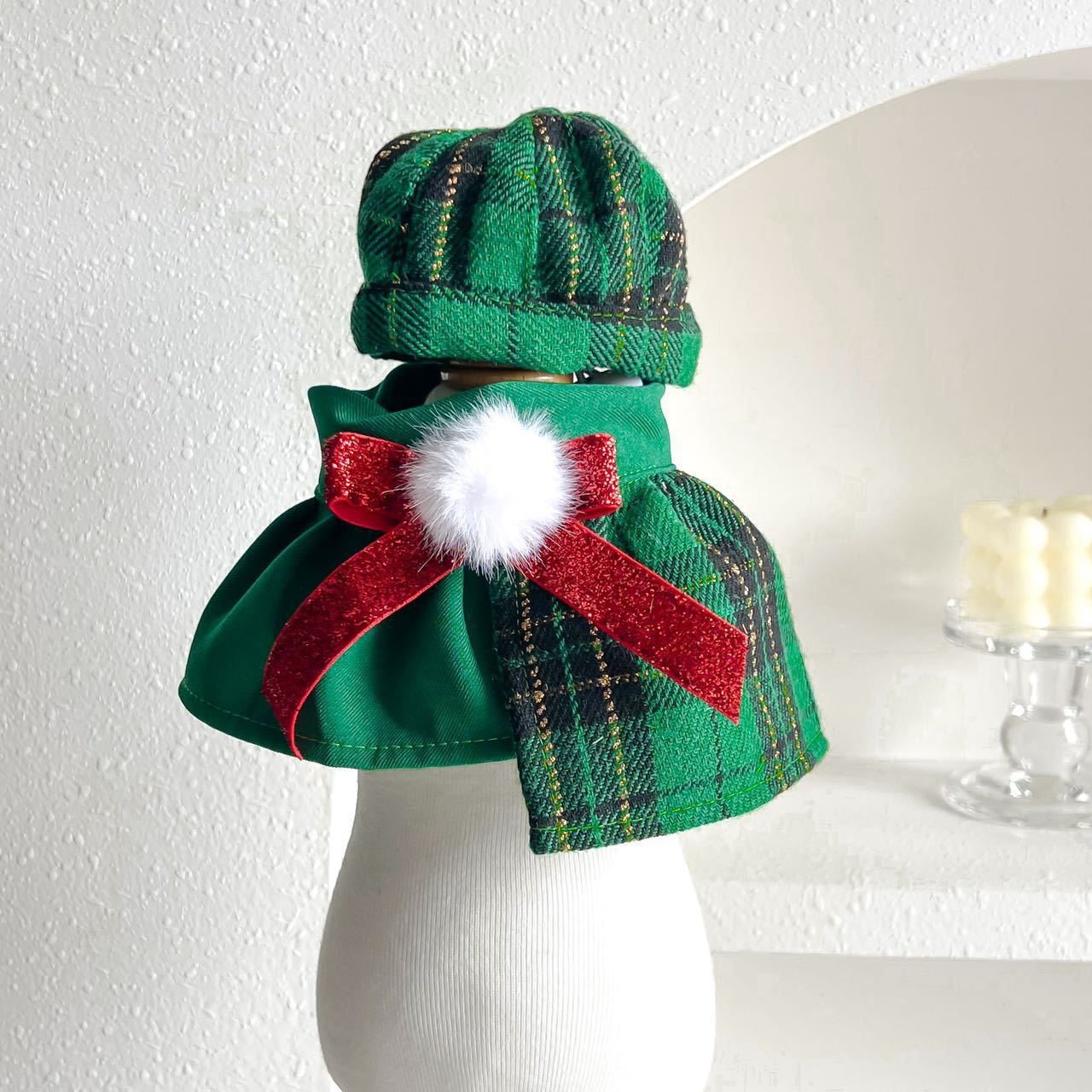 AMOOR Pet Christmas Hat Scarf Set Green Set view 5