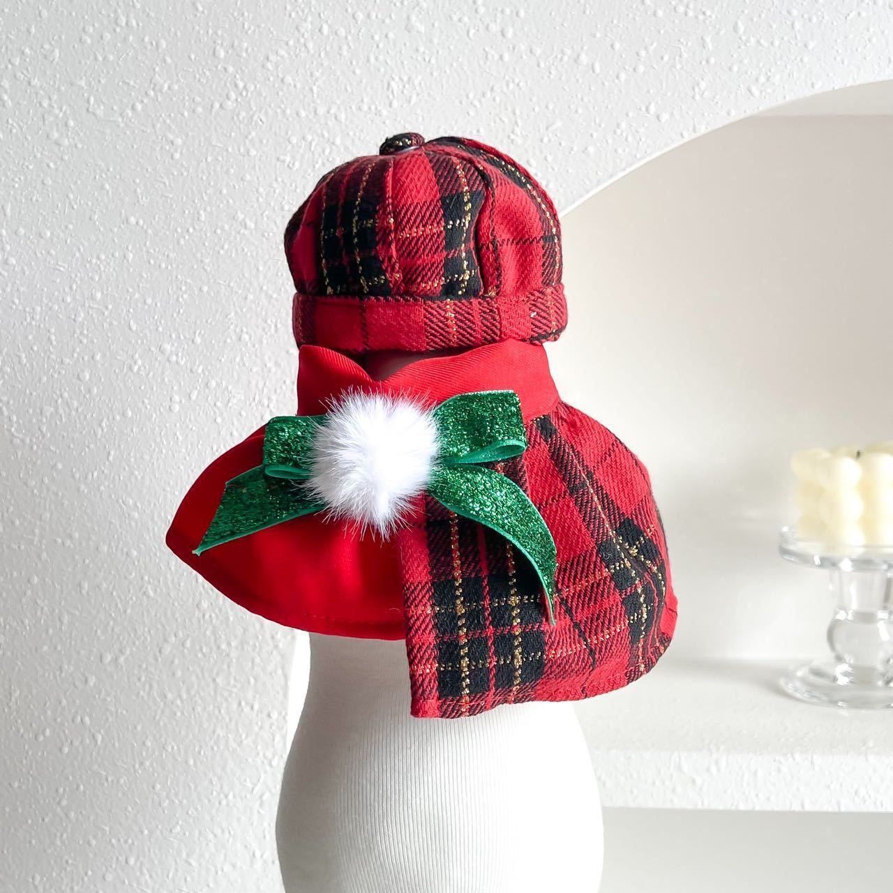 AMOOR Pet Christmas Hat Scarf Set Red Set view 4
