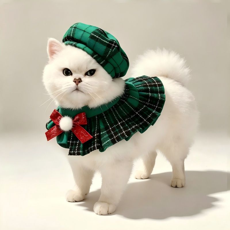 AMOOR Pet Christmas Hat Scarf Set Red Set view 2