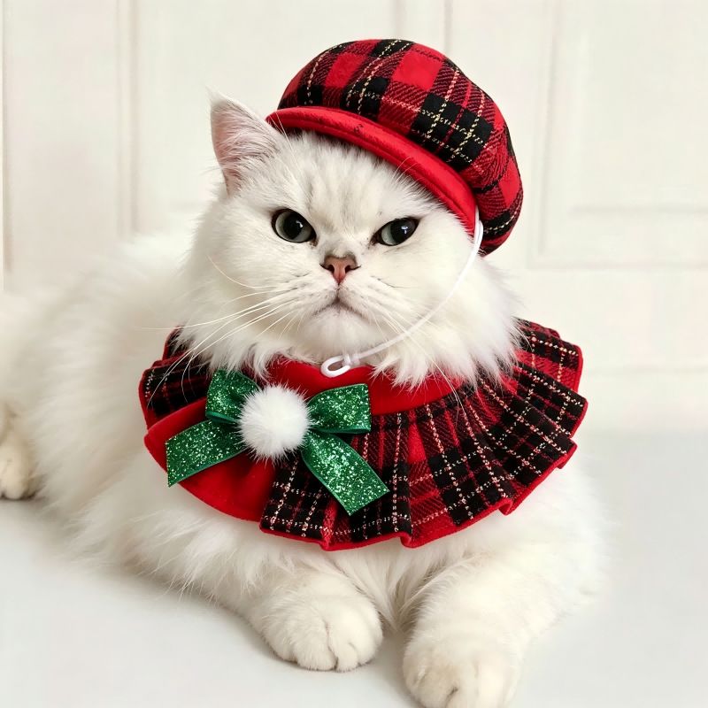 AMOOR Pet Christmas Hat Scarf Set Red Set L view 3