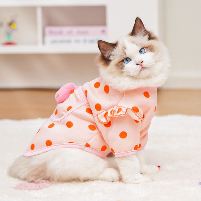 Pet Clothes Warm Dotted Two Leg Dog Cat Fleece White Cat [Blue-Purple Dots] 253BS view 4