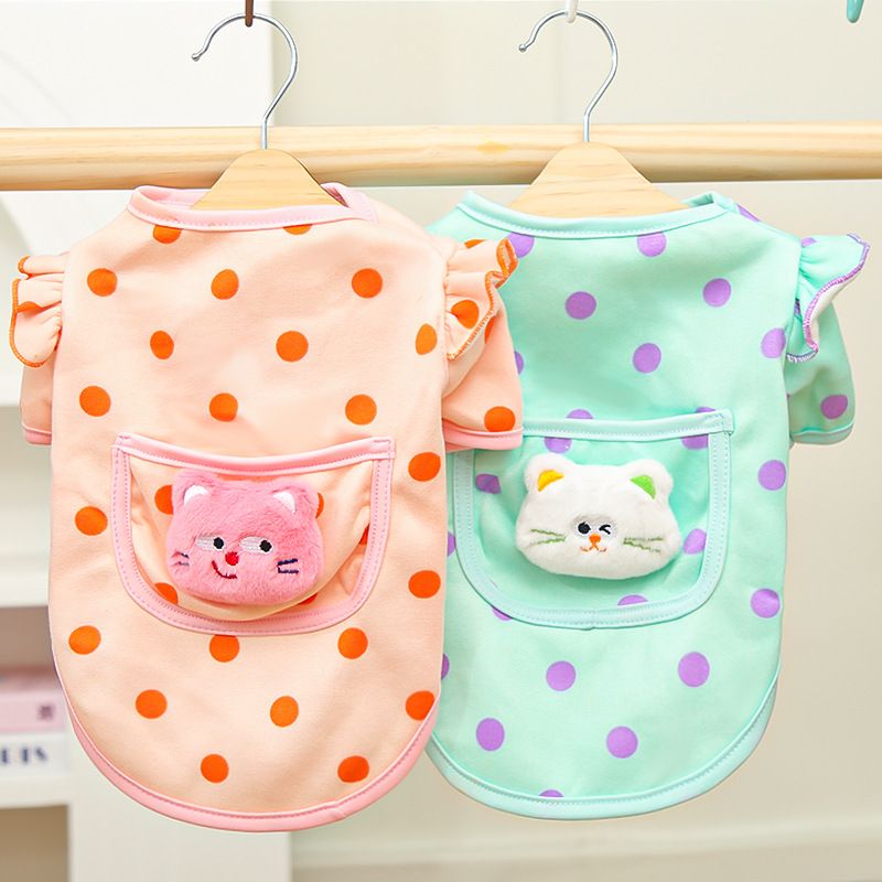 Pet Clothes Warm Dotted Two Leg Dog Cat Fleece Pink Cat [Pink-Orange Dots] 253BXS view 2