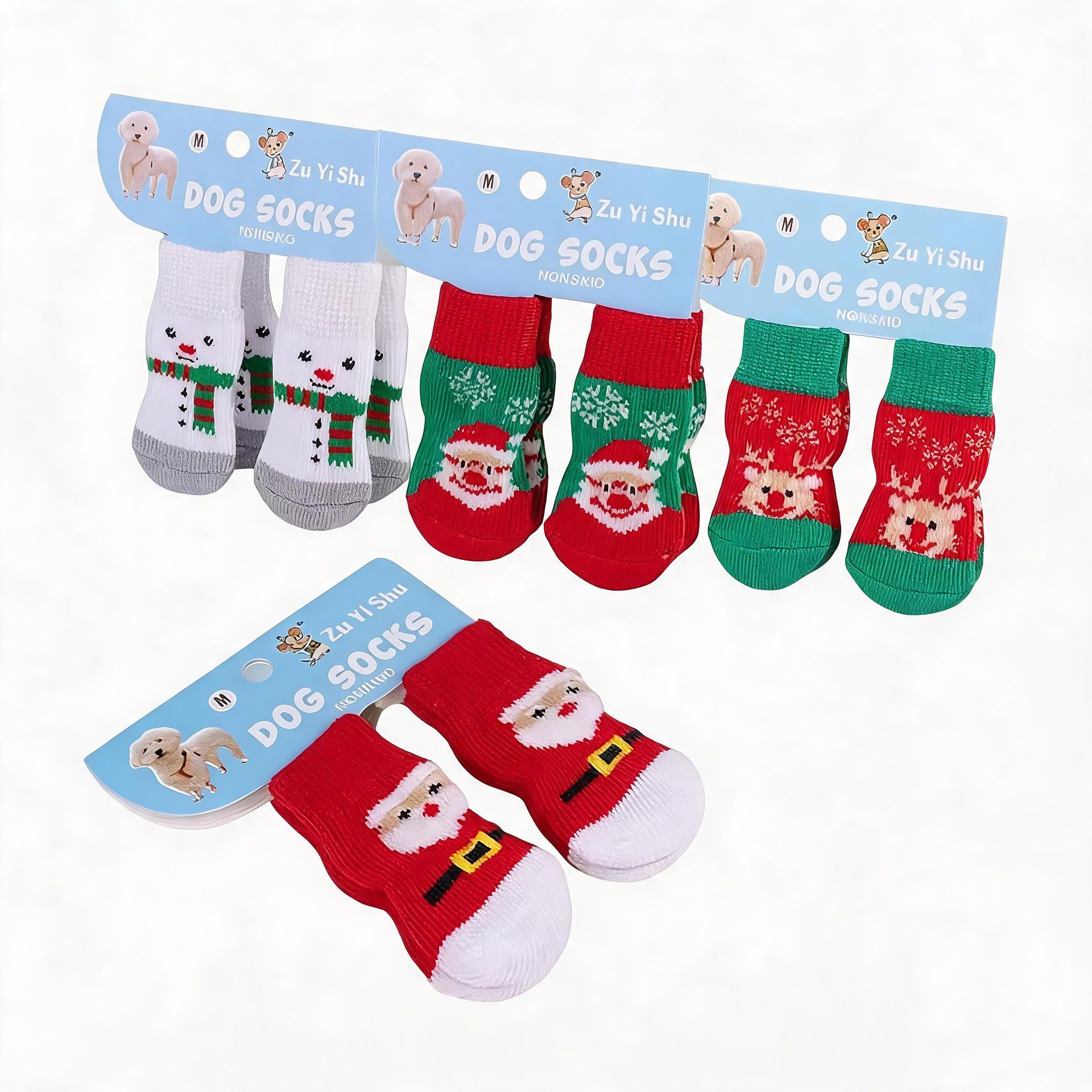 AMOOR Dog Christmas Socks Snowman Santa Claus L view 5