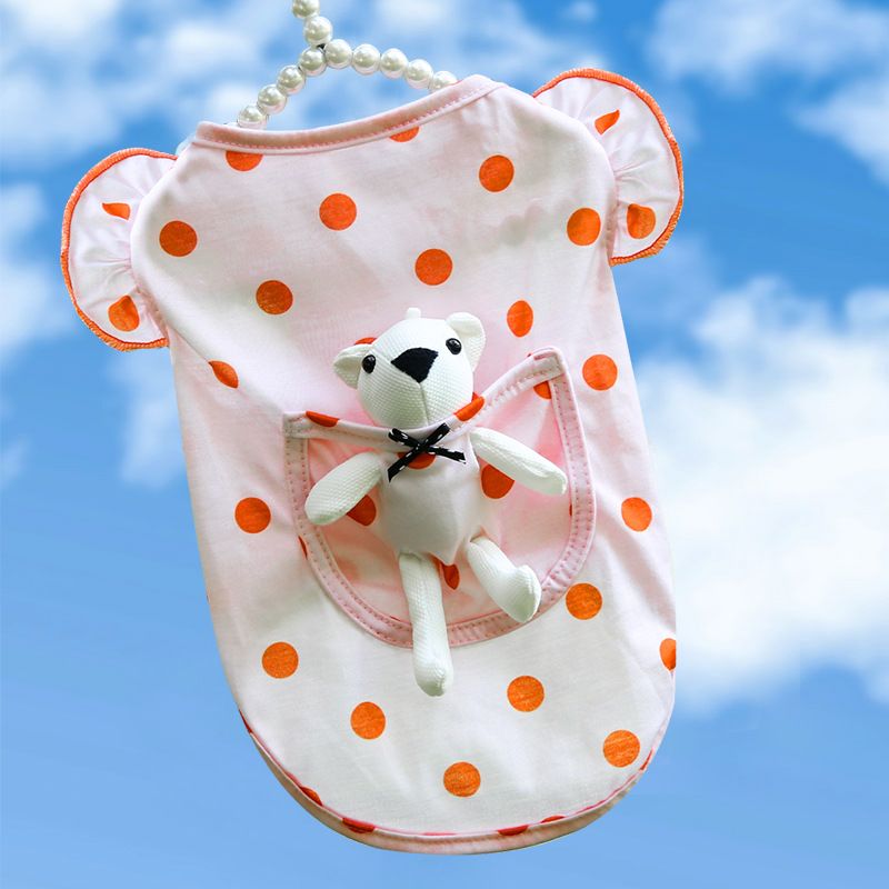 Wewang Pet Dog Vest Sleeveless Summer Thin Orange Polka Dot White Bear XS view 2