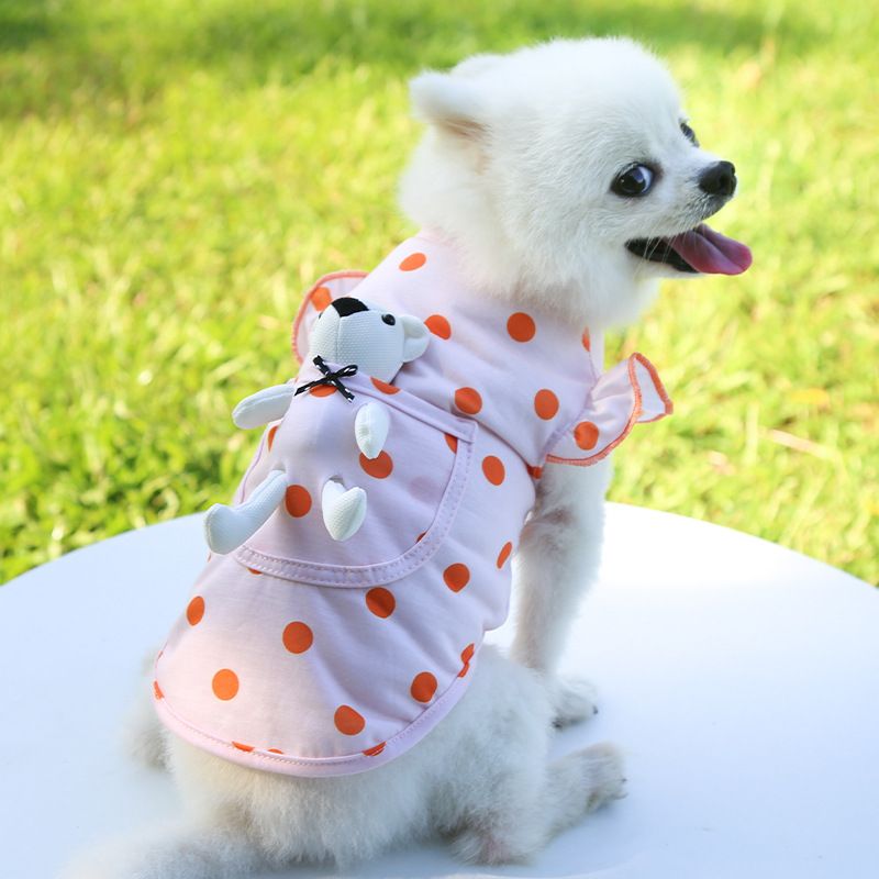 Wewang Pet Dog Vest Sleeveless Summer Thin Orange Polka Dot White Bear XS view 5