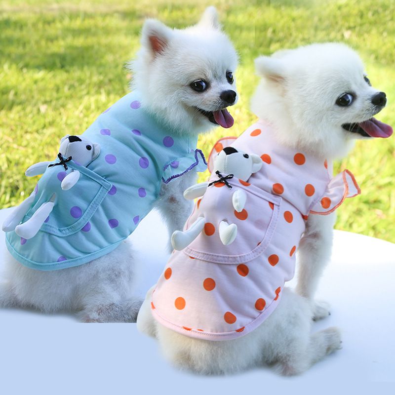 Wewang Pet Dog Vest Sleeveless Summer Thin Orange Polka Dot White Bear L (Chest 45 view 3