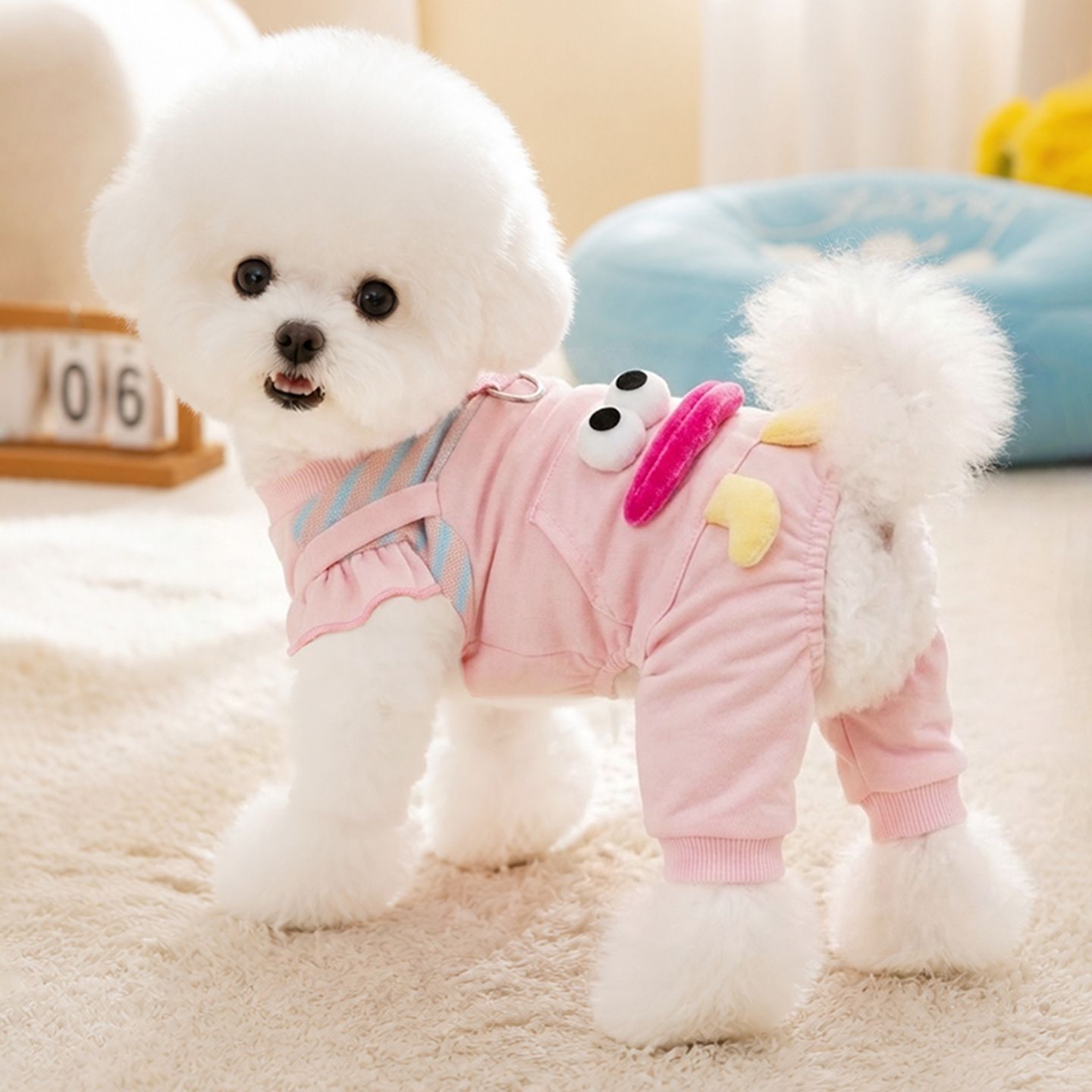 AMOOR Dog Clothes Striped Sausage 4 Leg Winter Dandan Doll Overalls view 3